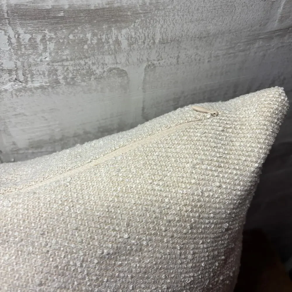 Off White Textured Square Throw Pillow